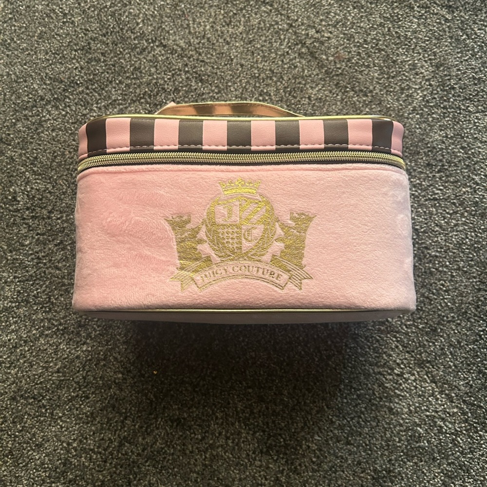 Pink and Brown Striped Travel Cosmetic Bag